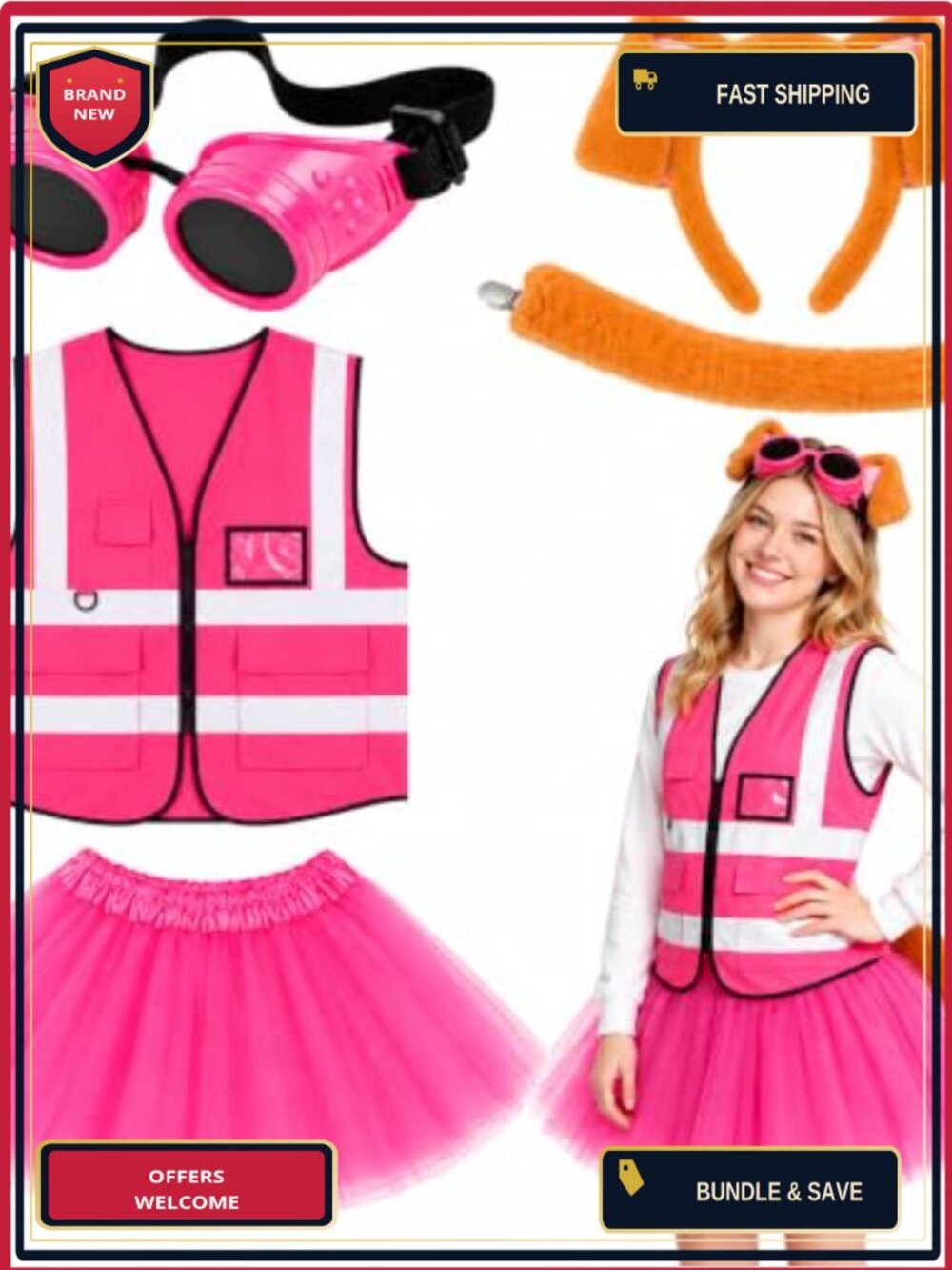 5Pc Dog Costume Accessories Set Plush Tutu Vest Goggles for Halloween Cosplay